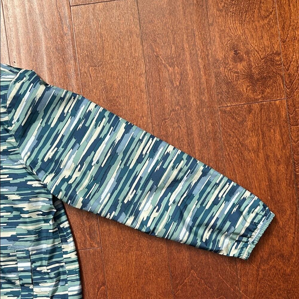 Lands' End Kids Teal Striped Hooded Windbreaker, Packable, Size Large 10-12 - Picture 4 of 14